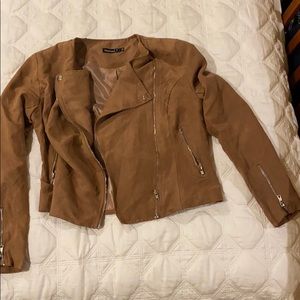 Faux Swede Camel colored Moto Jacket